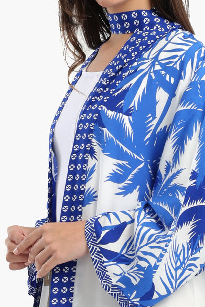 Cotton Palm Trees Printed Kimono – Blue & White