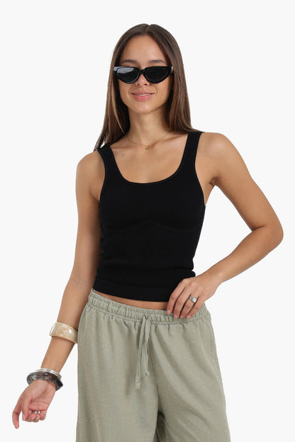 Microfiber Ribbed Crop Top - Black