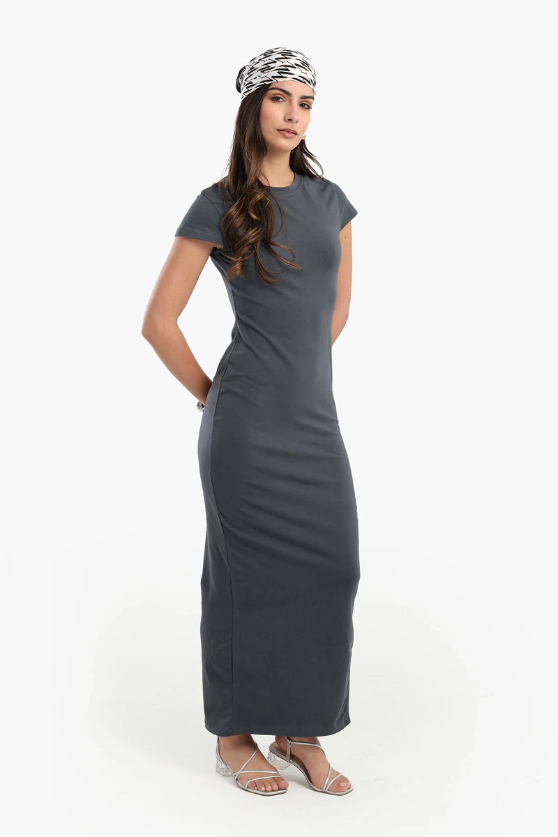 Cotton Blend Solid Maxi Dress – Grey