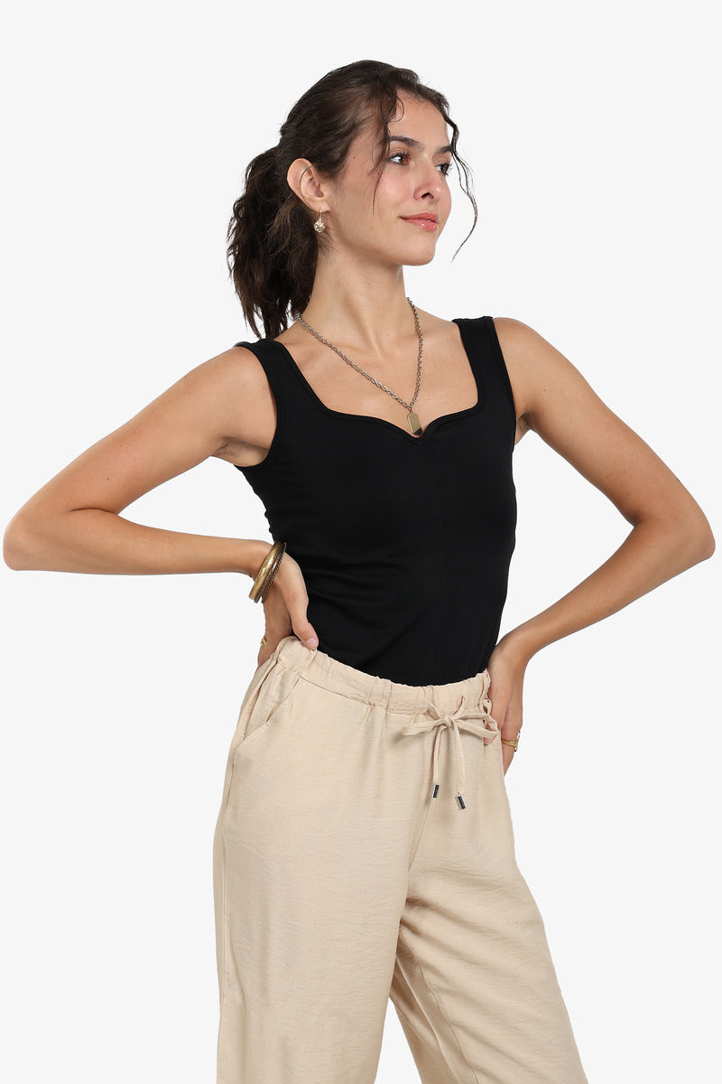 Polyamide Solid Sweetheart Neck Tank Top – Black