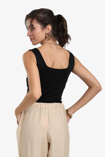 Polyamide Solid Sweetheart Neck Tank Top – Black