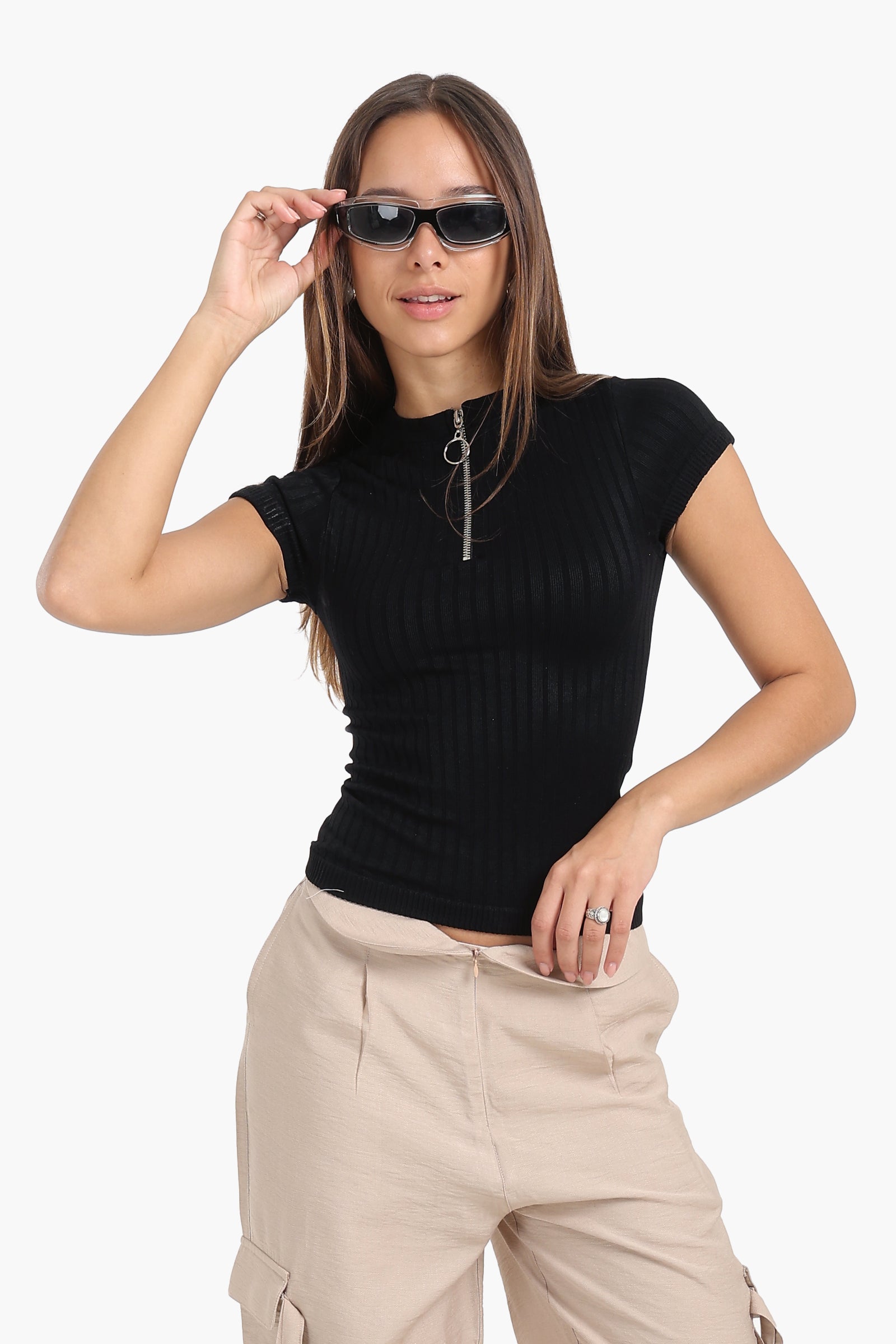 Ribbed Seamless Half Zip Top