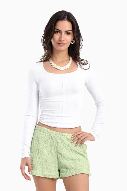 Microfiber Ribbed Corset Top – White