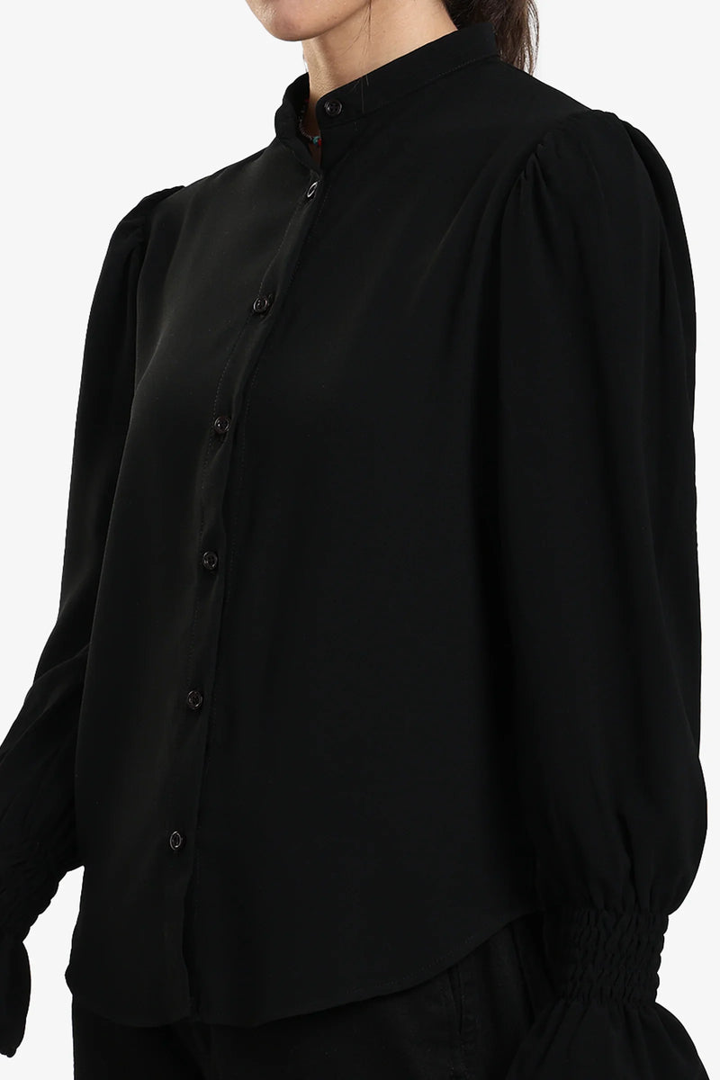 Polyester Solid Long Sleeve Shirt – Black