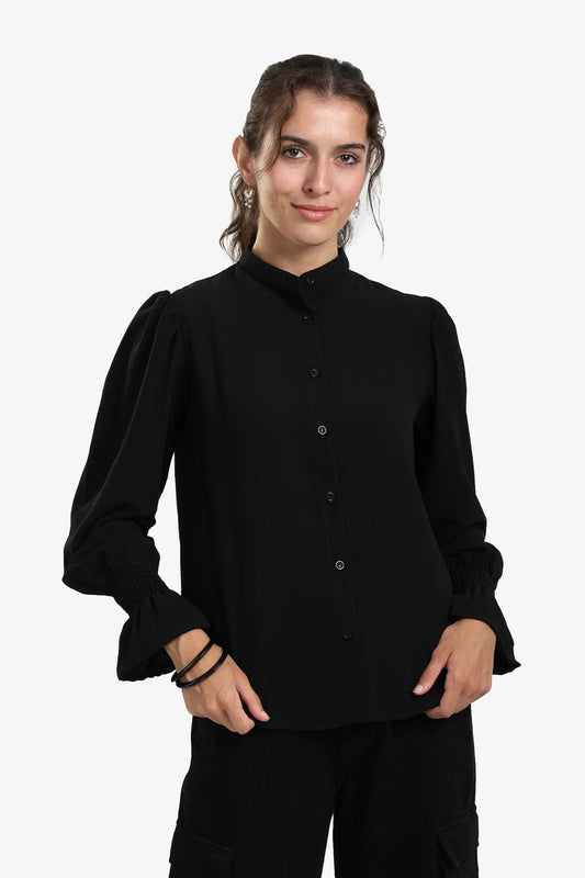 Polyester Solid Long Sleeve Shirt – Black