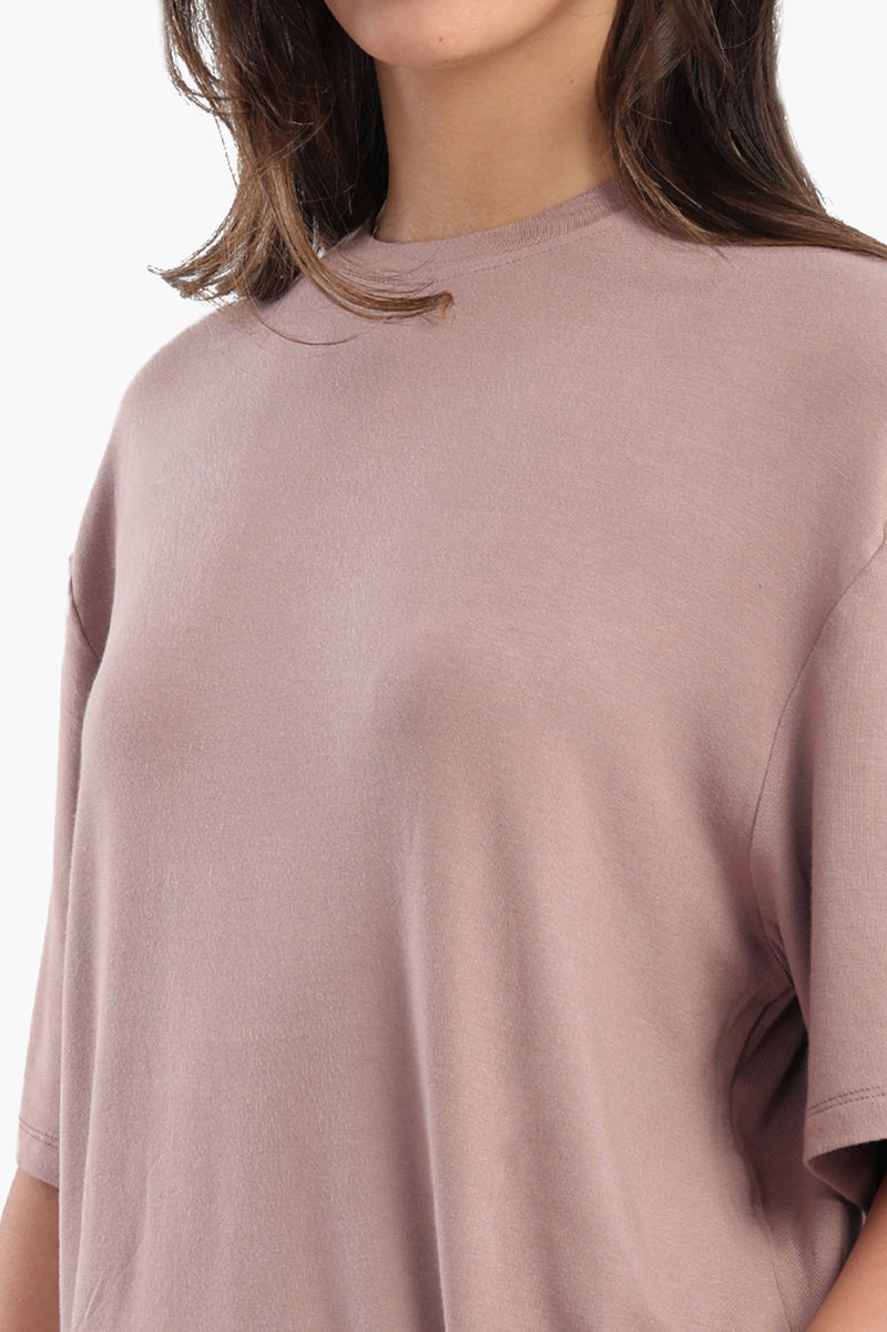 Viscose Blend Solid Oversized Lounge T-Shirt – Dusty Rose Brown
