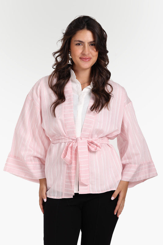 Striped - Detachable Waist Belt Kimono – Rose