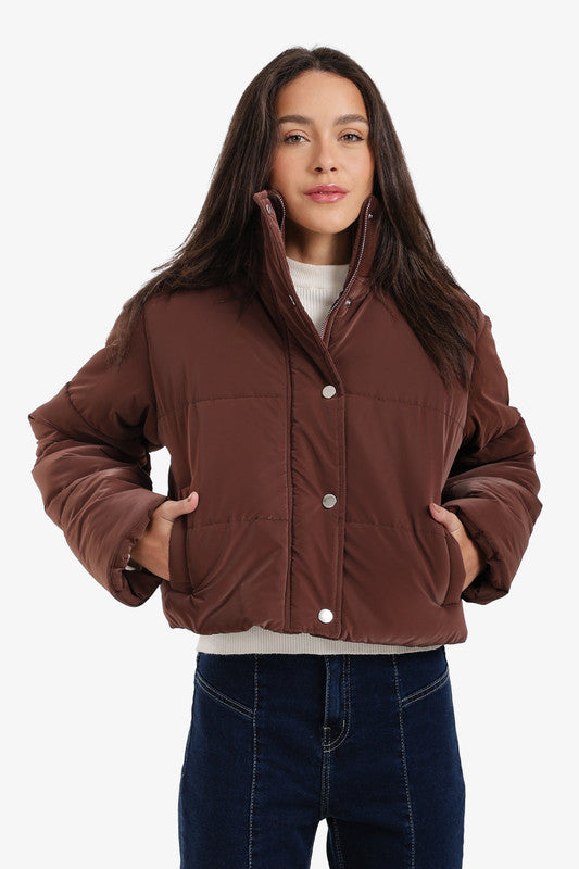 Cropped Puffer Jacket – Dark Brown