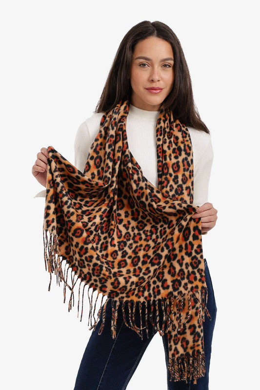 Leopard Lightweight Wool Scarf – Light Orange