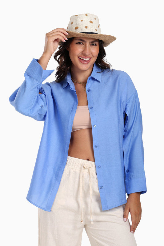 Solid Button Down Shirt – Light Blue