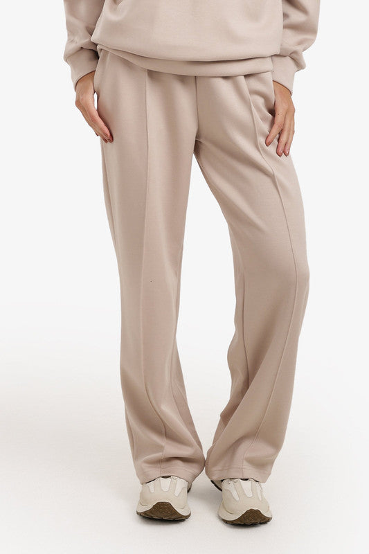 Straight-Cut Relaxed Lounge Pants – Beige