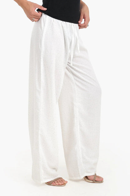 Polyester Studded Wide Leg Pants - Off White