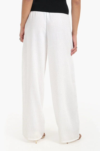 Polyester Studded Wide Leg Pants - Off White
