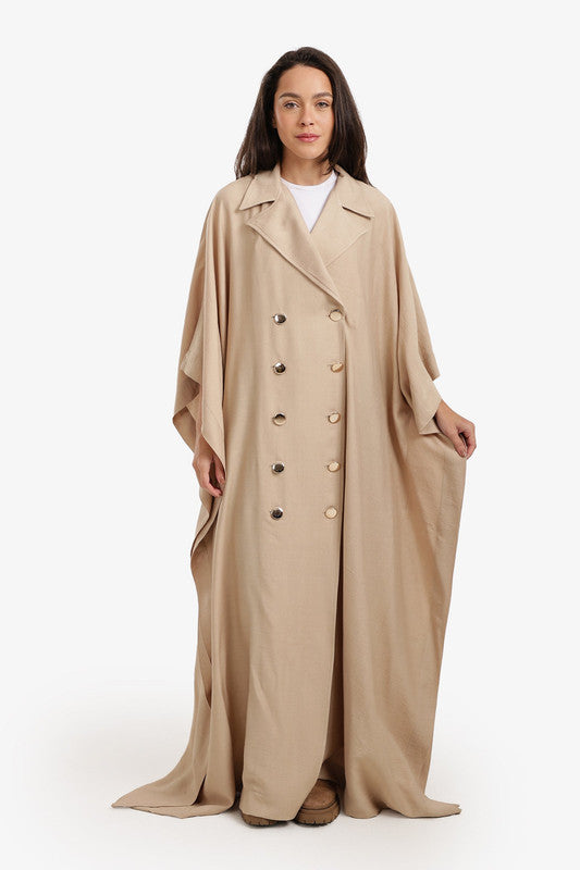 Double-Breasted Button Detail Abaya – Beige