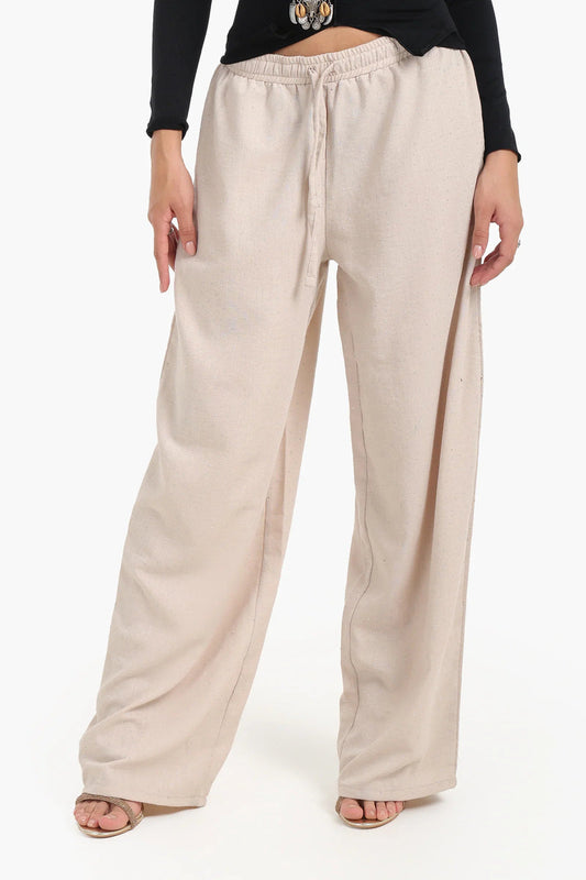 Polyester Studded Wide Leg Pants - Beige