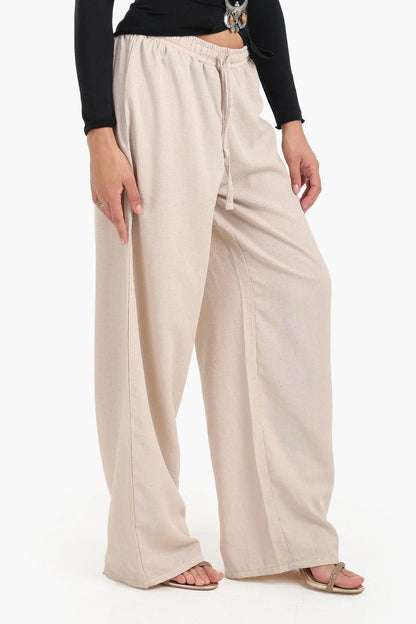 Polyester Studded Wide Leg Pants - Beige