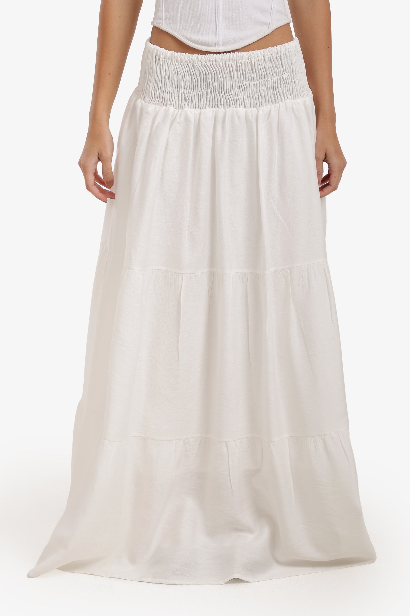 Tiered Elastic Waist Maxi Skirt – Off White