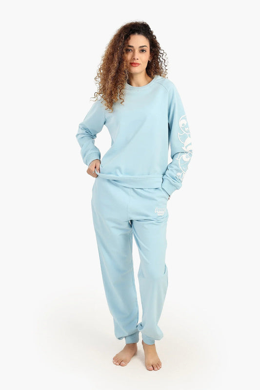 French Terry Printed Pajama Top – Light Blue
