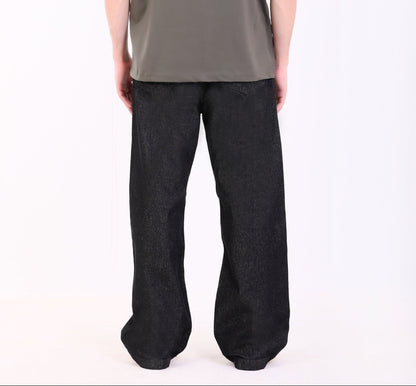Cotton Wide Leg Denim Jeans – Black