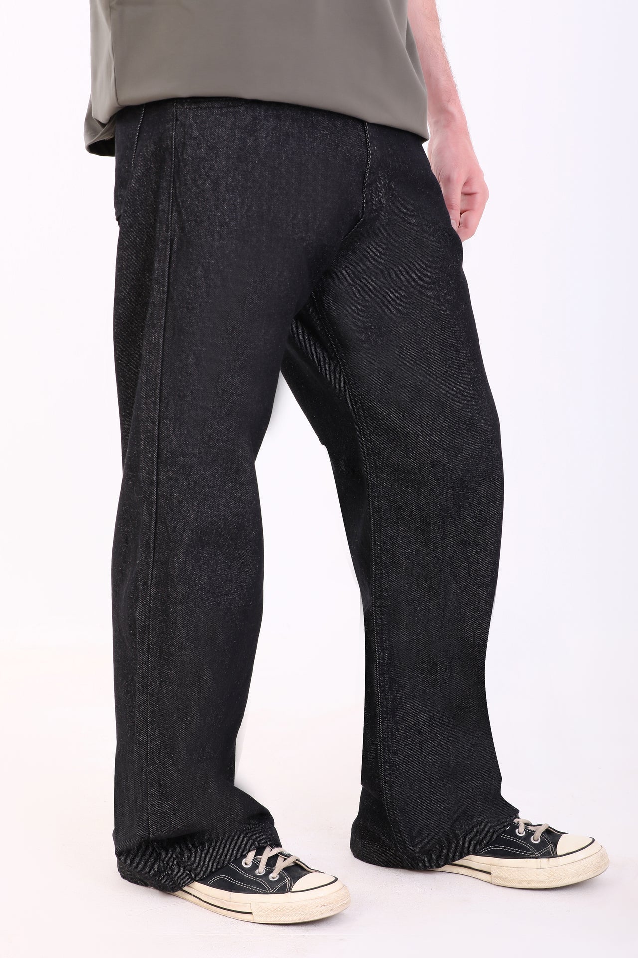 Cotton Wide Leg Denim Jeans – Black