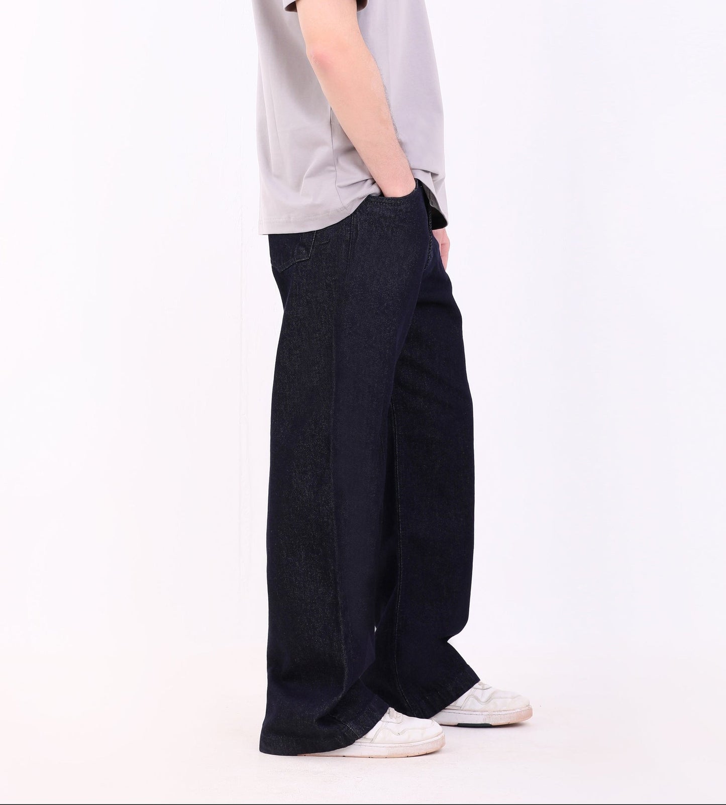 Cotton Wide Leg Denim Jeans – Navy