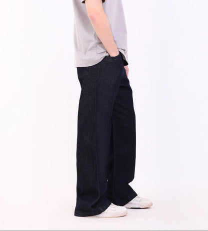 Cotton Wide Leg Denim Jeans – Navy