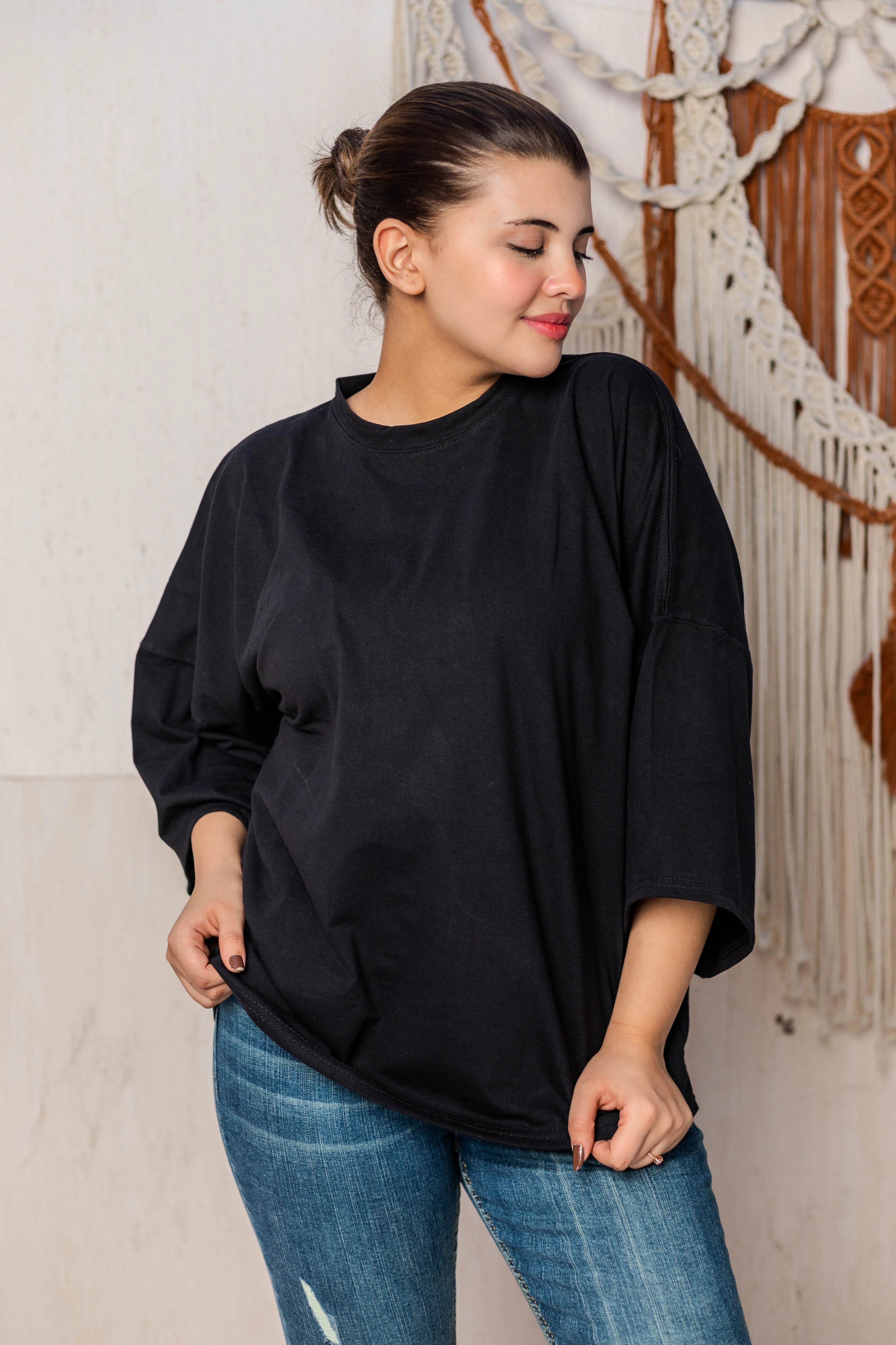 Cotton Oversize basic T-shirt - Black