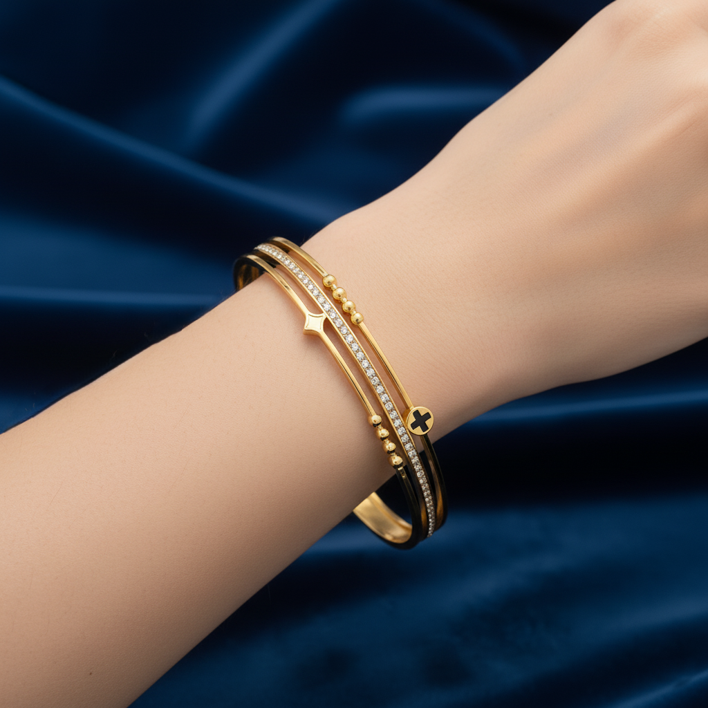 Stainless Steel Crystal Embellished Bracelet – Gold