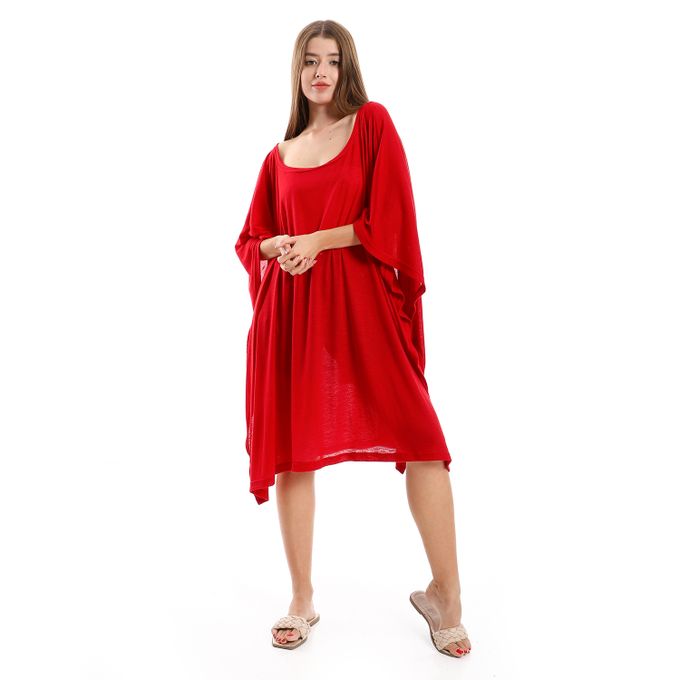 Knitted Deep Round Batwing Sleeves Cover-Up