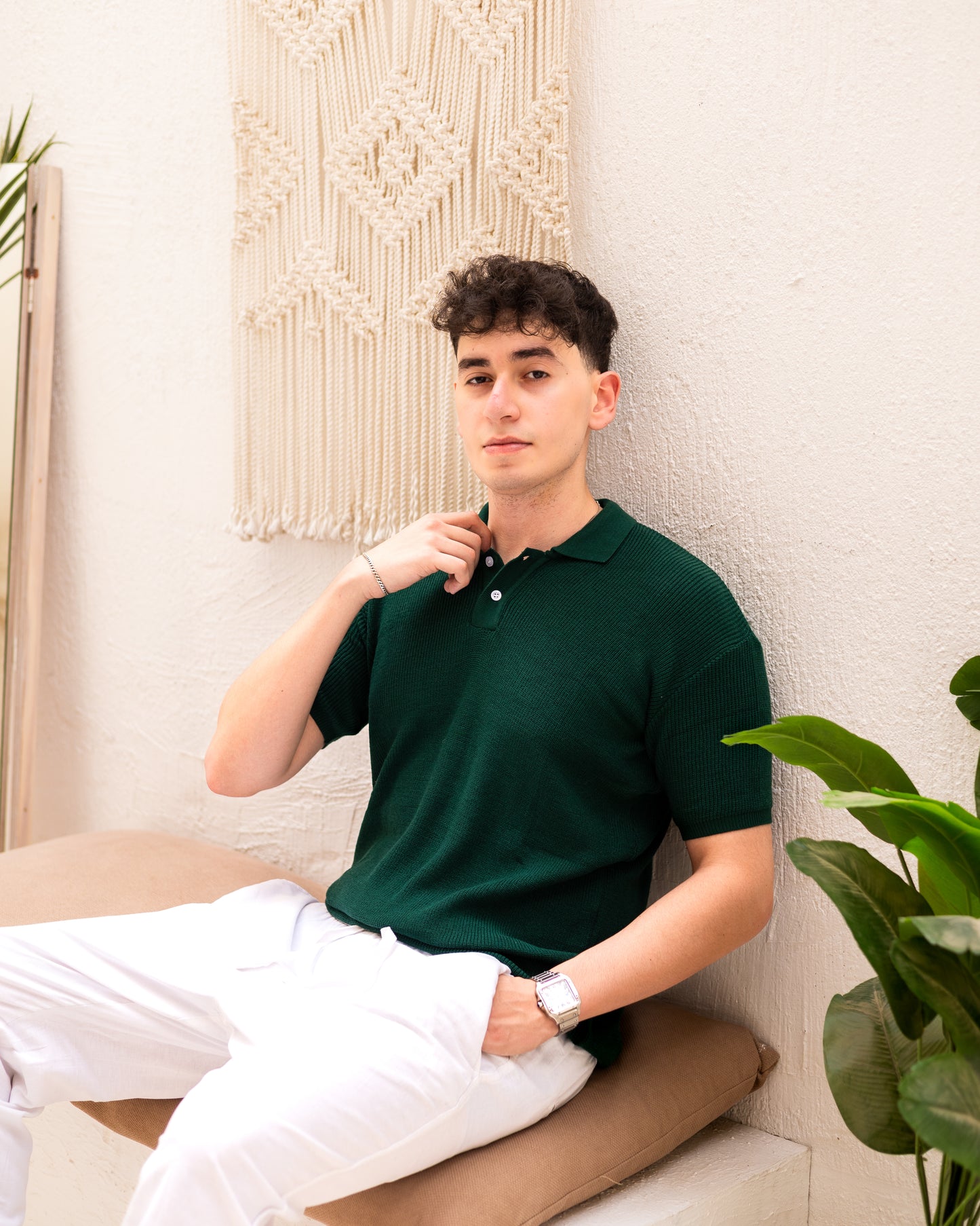 Knitted Polo T-Shirt - Emerald Green