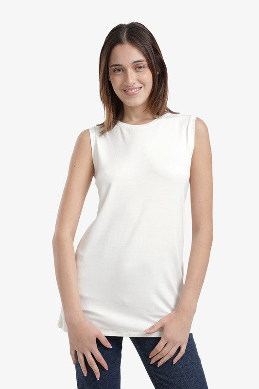 Slim Fit Sleeveless T-Shirt with Crew Neck – Off White