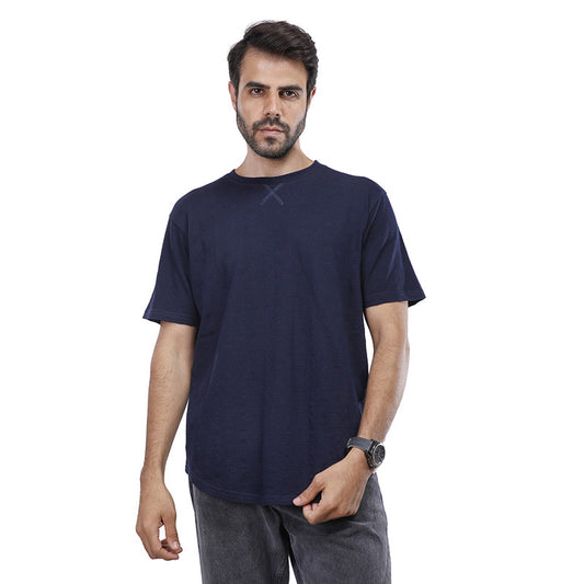 Black - Texture Loose Fit T-Shirt With Crew Neck