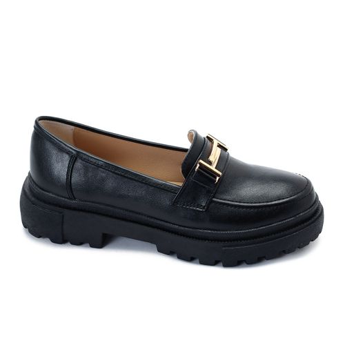 Faux Leather Chunky Platform Loafers - Black