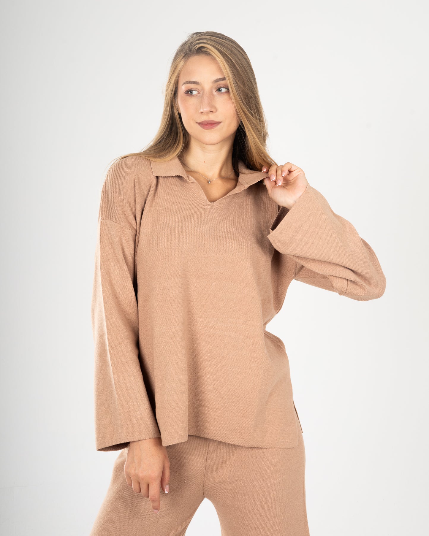 Knitted Pullover & Pants Set - Caramel