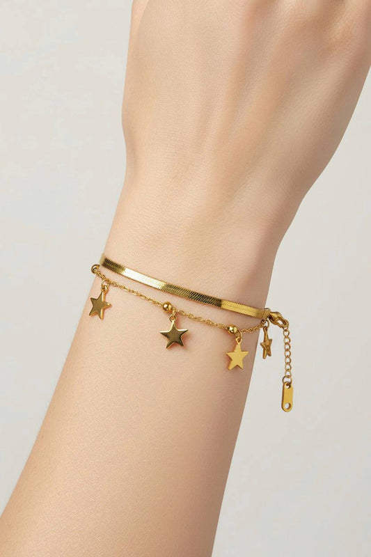 Stainless Steel Double Layer Star Charm Bracelet – Gold