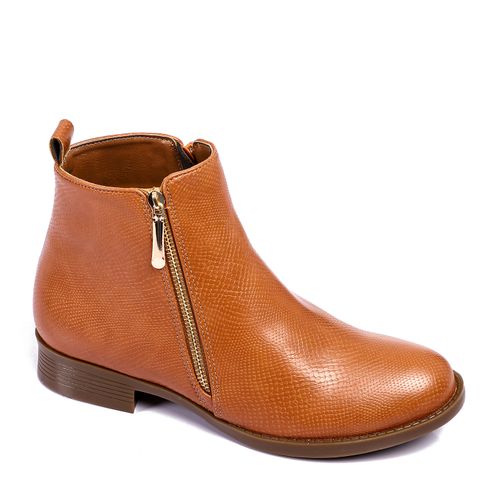 Faux Leather Side-Zip Ankle Boots – Tan