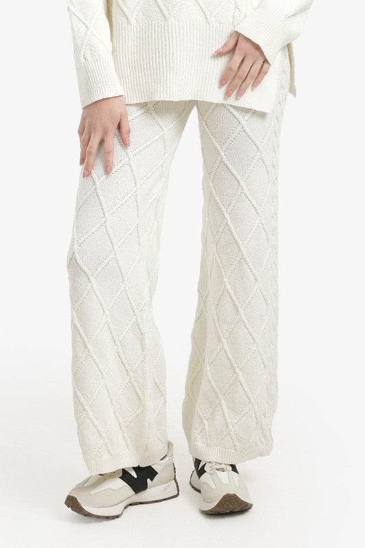 Cable Knit Wide-Leg Lounge Pants – Off White