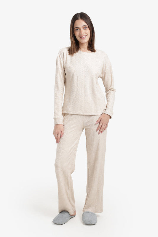 Cable Knit Relaxed Pajama Set – Ivory