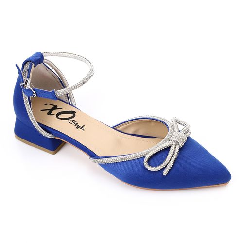 Satin Low Block Heel Shoes - Blue