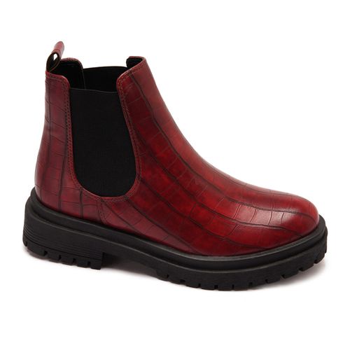 Faux Leather Croc-Embossed Chelsea Boot - Burgundy