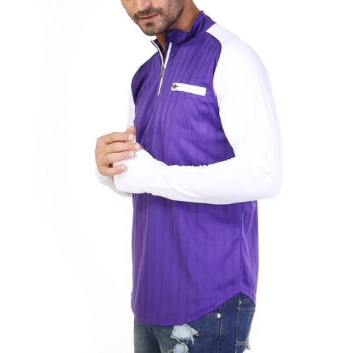 Bi-Toned Men Sportive Quarter Zipper Shirt - PURPLE*White