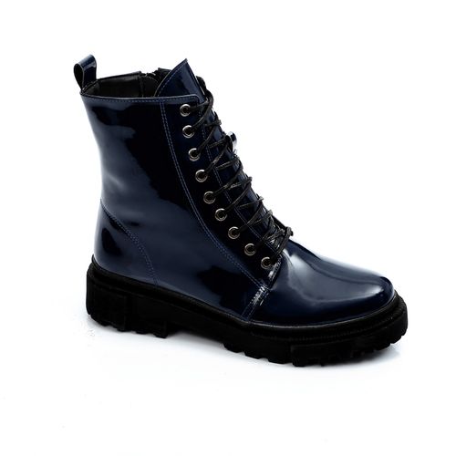 Patent Leather Ankle Boots - Navy Blue