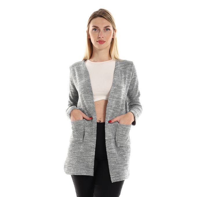 Heather  Knitted Pattern Cardigan With Side Pockets