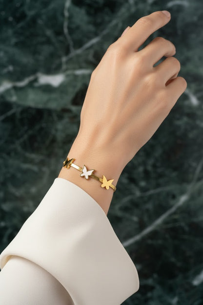 Stainless Steel Butterfly Charm Bracelet – Gold