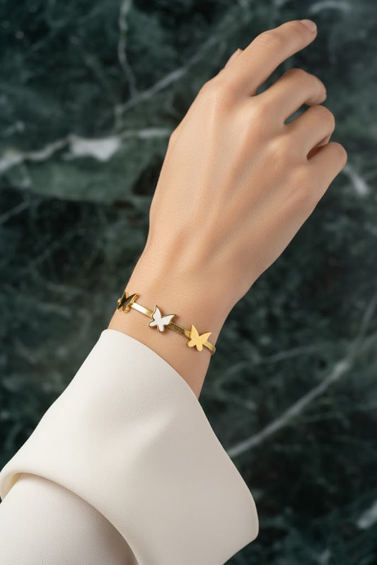 Stainless Steel Butterfly Charm Bracelet – Gold