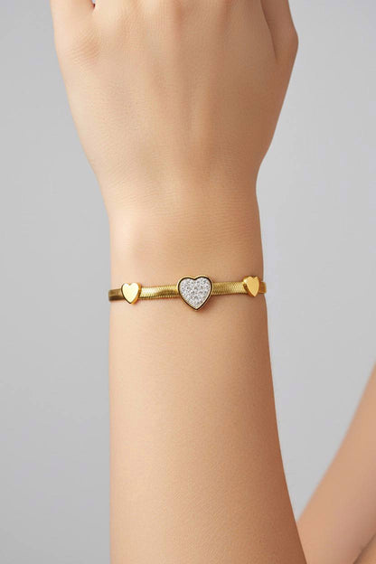 Stainless Steel Crystal Heart Bracelet – Gold