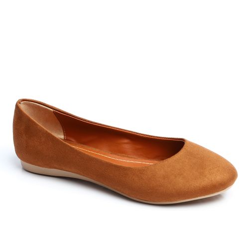 Faux Suede Ballet Flats - Camel