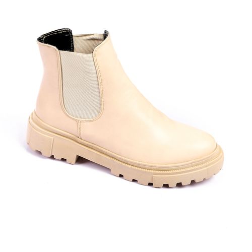 Faux Leather Chunky Chelsea Boots – Beige