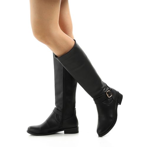 Faux Leather Knee Length Boot - Black