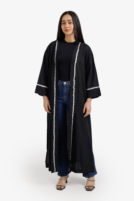 Sequin Maxi Kimono Relaxed Fit Side Slit – Black
